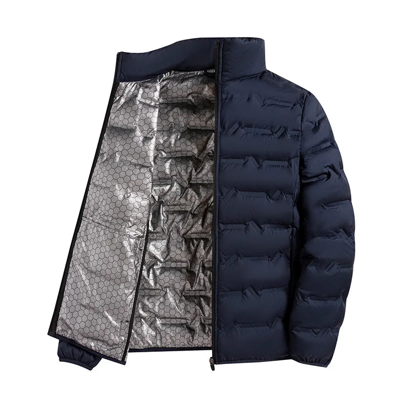 2025 Graphene Self-heating Down Jacket Men Solid Windproof Pleated Down Jackets Stand Collar Classical Warm Winter Jackets Male