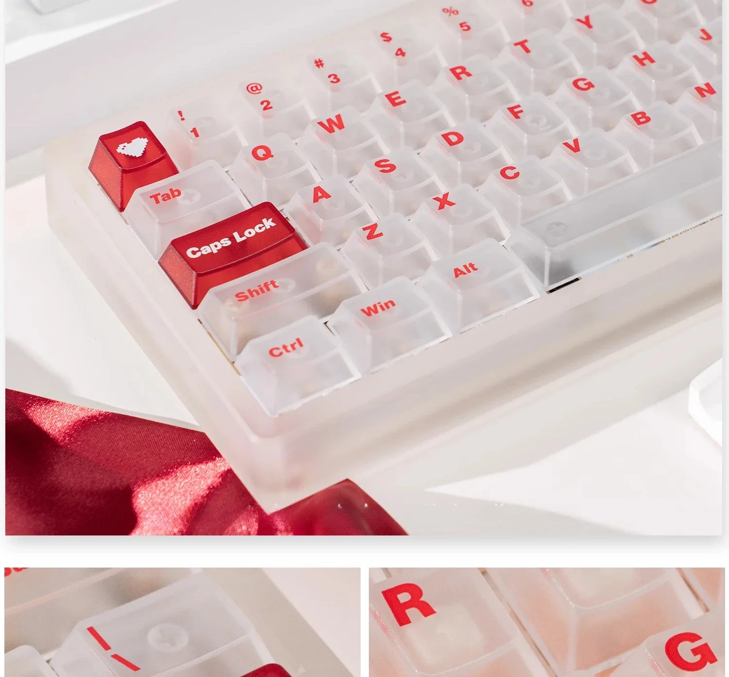 White Frog Korean Keycap Mist Pc Transparent Light Cherry 154/131 Key2.25/2.75/7U Space Bar Retro Red L Shape Enter Key Keycaps
