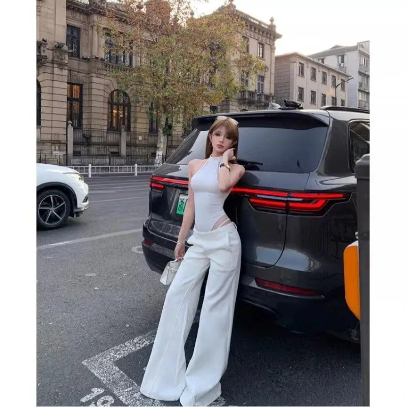 2026 Summer Fashion New Women's Design High-end Jumpsuit Street Style Hanging Neck Slim and Sexy Jumpsuit Top