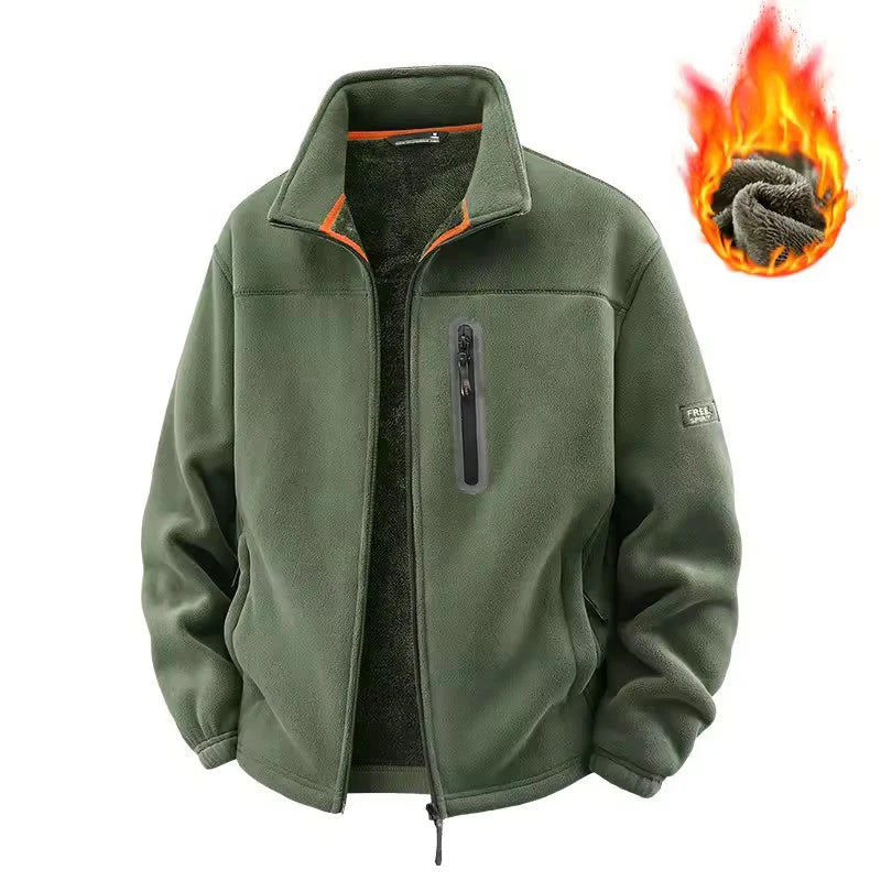 2026 Solid Men's Fleece-Lined Cycling Jacket New Arrival Winter Windproof Stand-Collar Zip-Up Thicken Warm Plush Coat Clothing