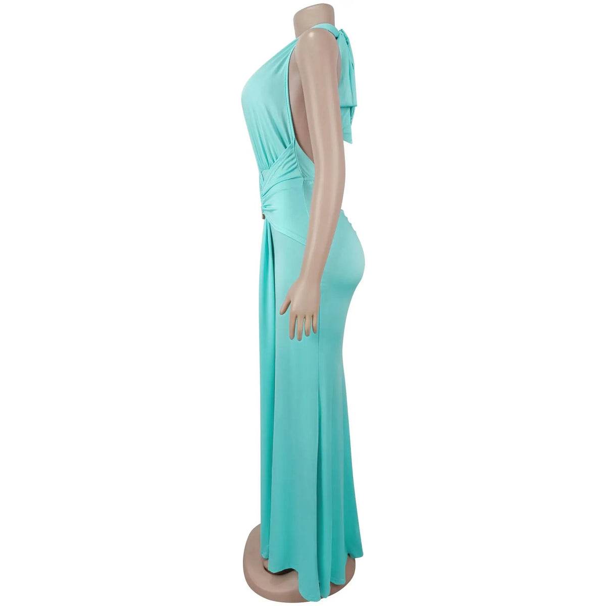 EINY Sexy Women White Halter Maxi Dress Elegant Backless Ruched Bodycon Long Gown Party Club Night Birthday Mermaid Dresses Y2K