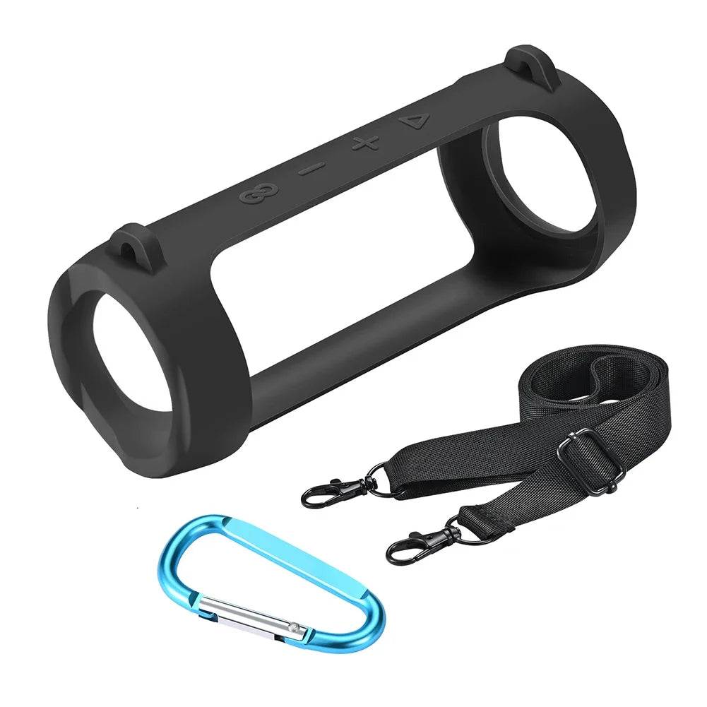 For JBL Flip 6/Flip 5 Silicone Travel Carrying Pouch with Carabiner Waterproof Portable Speaker Protective Case Adjustable Strap