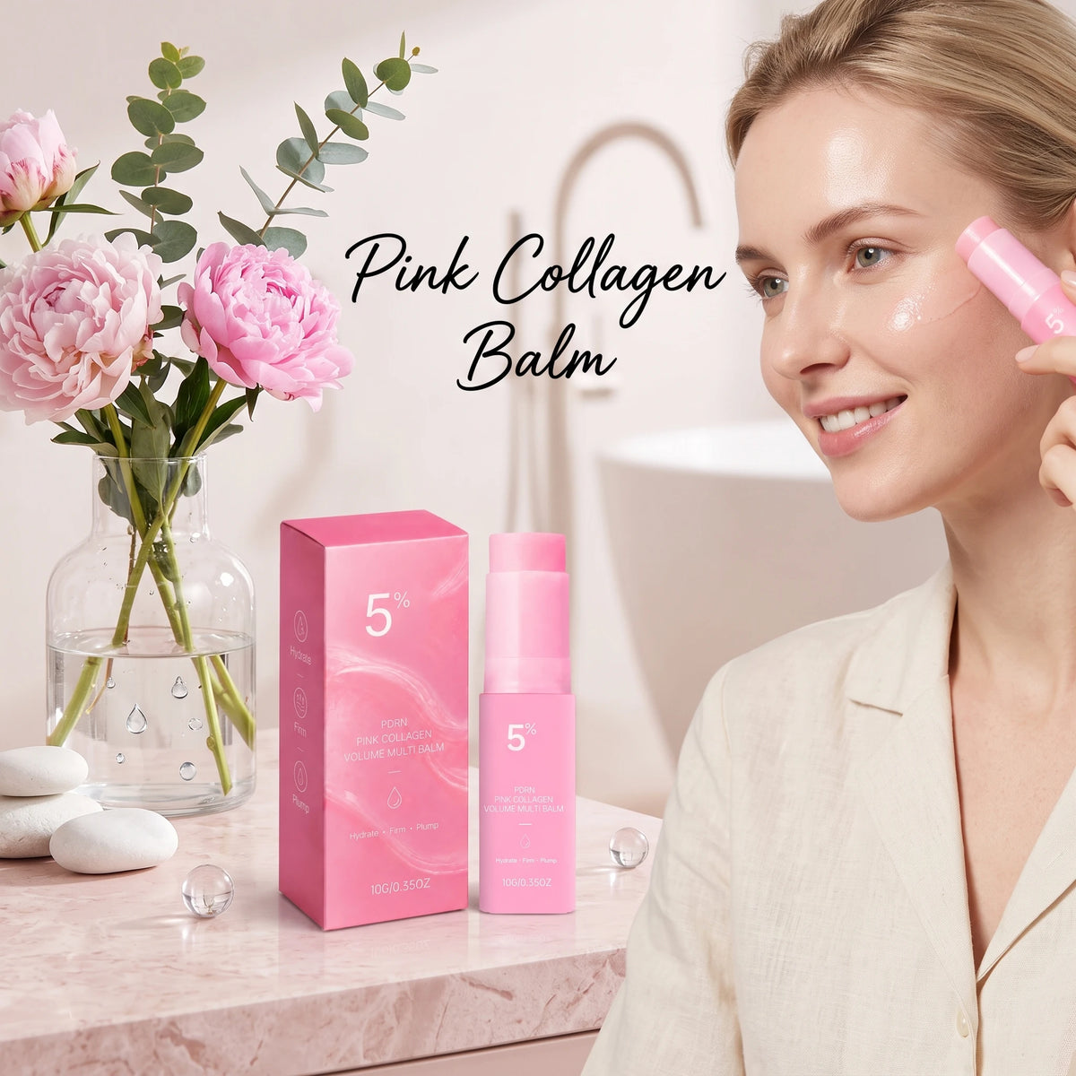5% PDRN Pink Collagen Multi Balm Stick Hydrating Firming Plumping Smooth Fine Lines Barrier Repair Collagen Solid Balm 10g