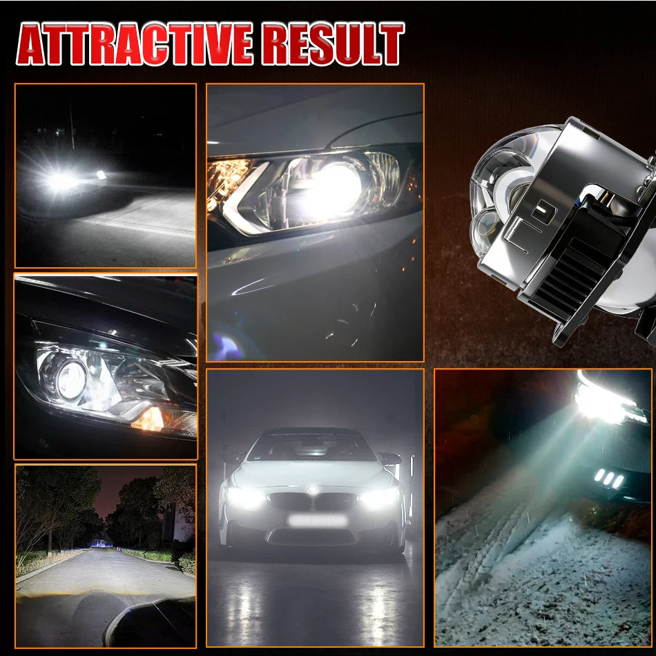 3 Inch 100W 6000K Bi-LED Projector Lenses Dual Hyperboloid Lens For Hella 3R H4 H7 9005/9006 Car Upgrade Retrofit Kits Turbo Fan