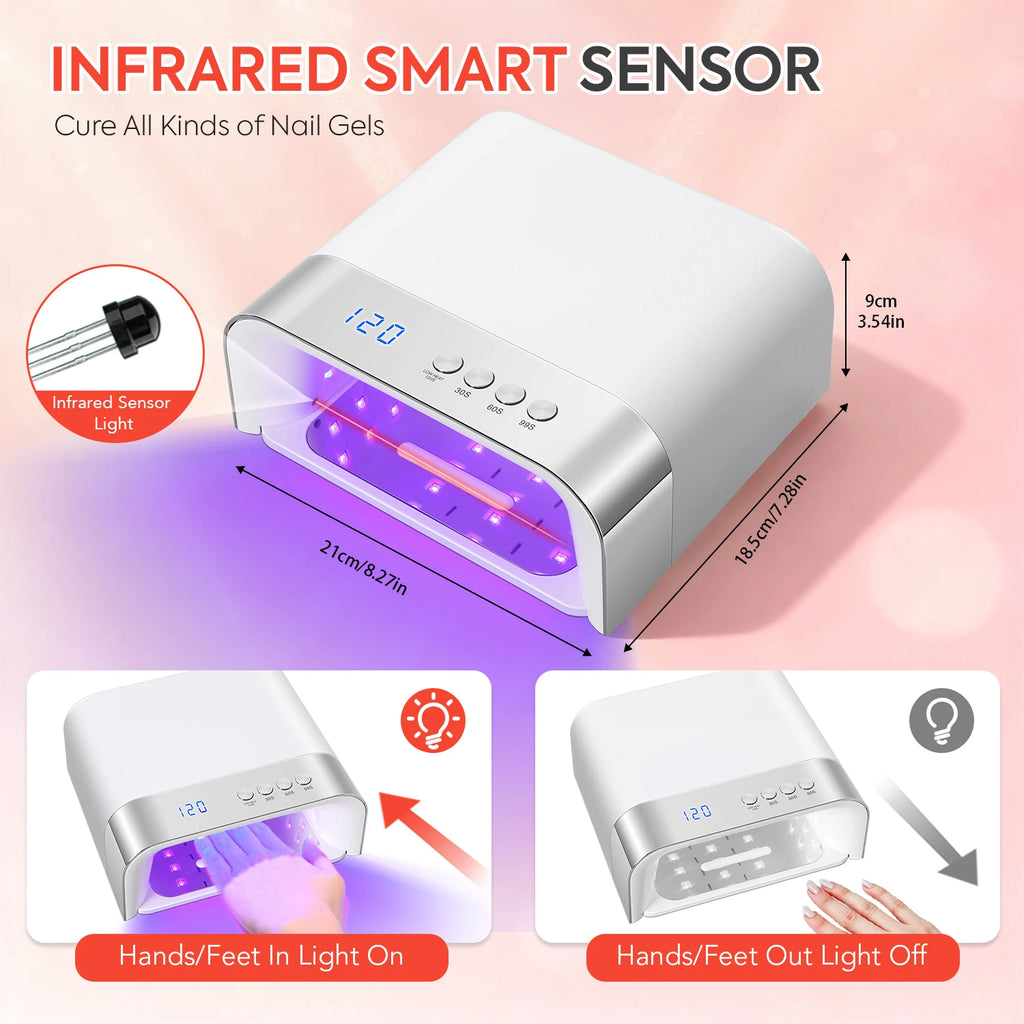 168W UV LED Nail Lamp with Smart Sensor, Removable Magnetic Base and 4 Timer Modes for Effortless Gel Curing at Home or Salon Us
