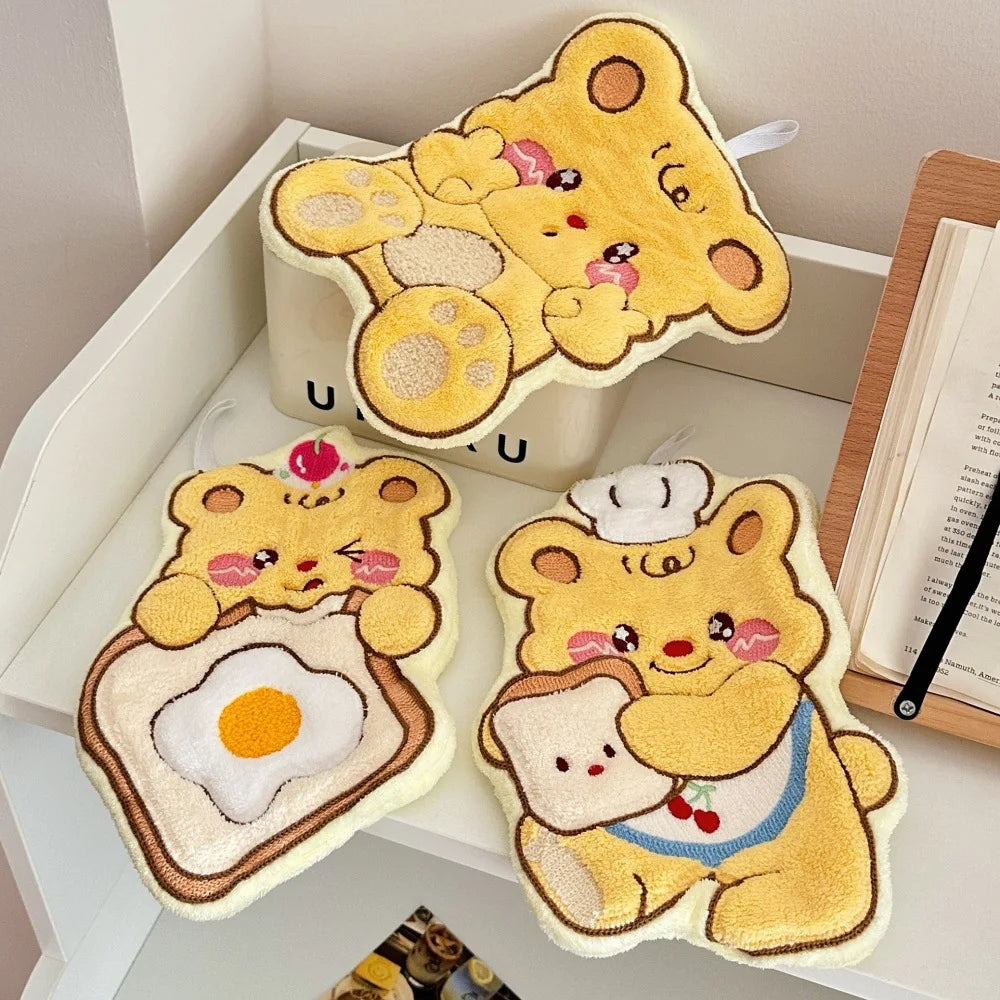 Cute Little Bear Hand Towel Kitchen And Bathroom Wiping Cloth Double-Layer Thick Household Absorbent Quick Drying Towel