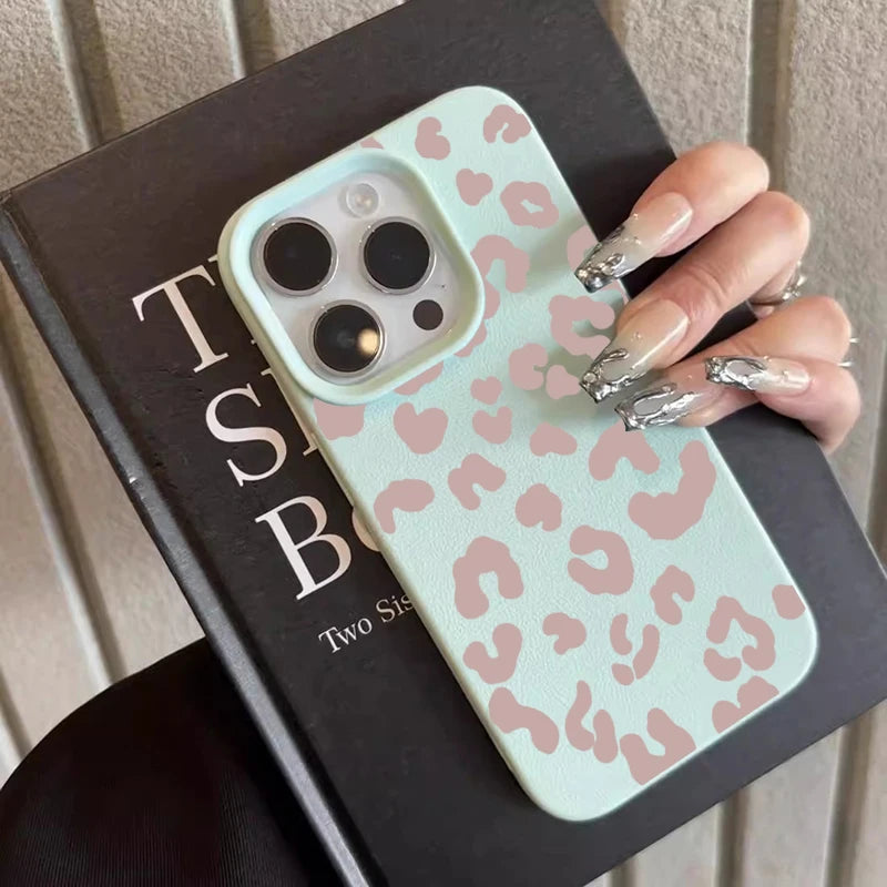 For iPhone 18 17 16 15 14 13 12 11 Pro Max Case Pink Leopard Print Lichee Pattern Silicone Cover For iPhone XS XR 16 Plus Fundas
