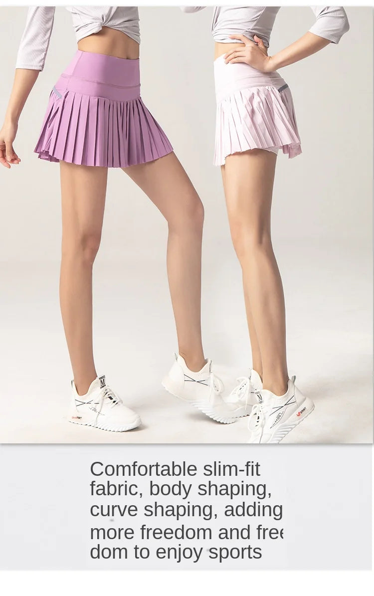 Summer Women Sports Anti Exposure Pleated Golf Tennis Skirts Fitness High Waist Elastic Athletic Run Shorts With Pocket