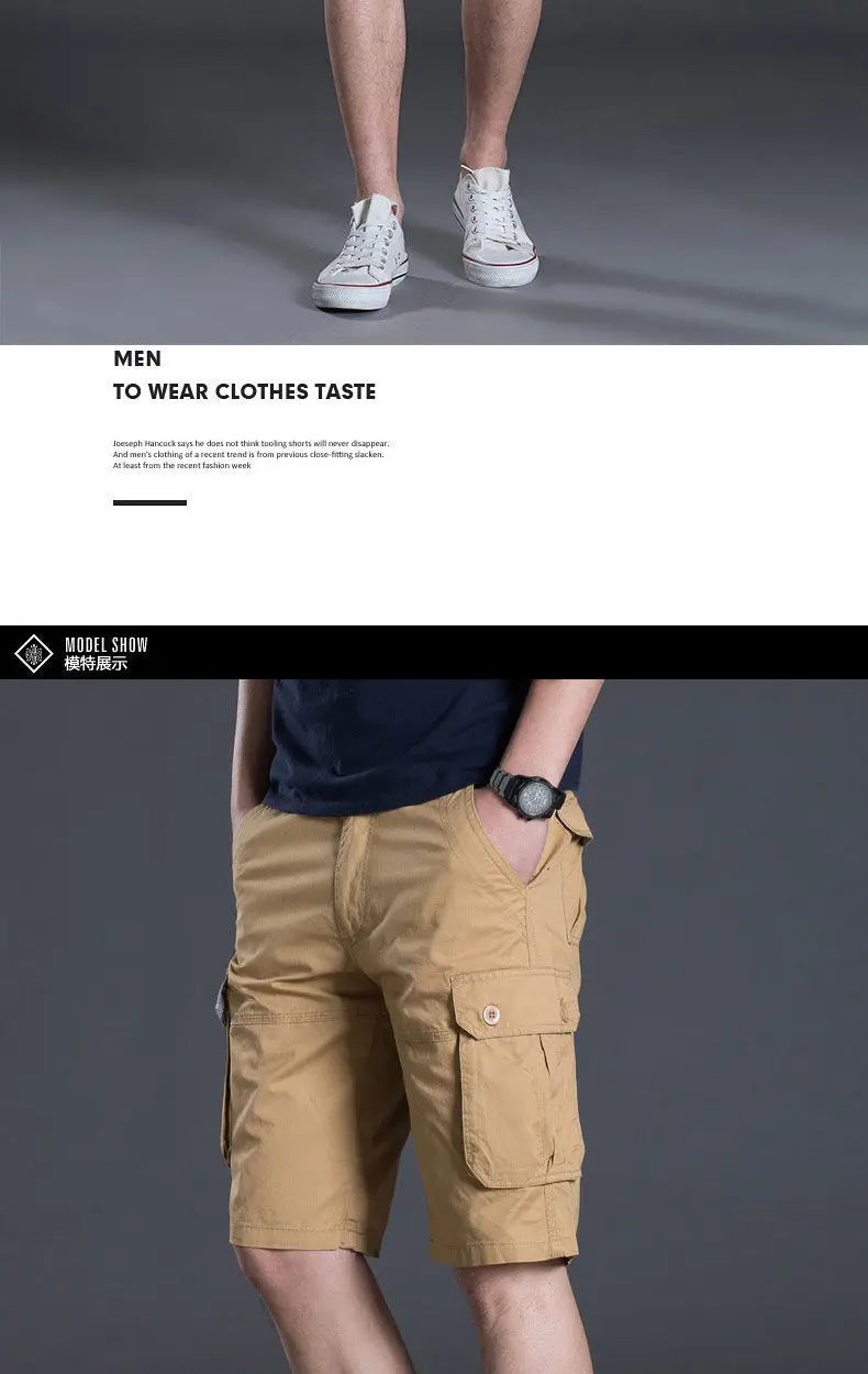 Summer Men Cotton Loose Cargo Shorts Streetwear Fashion Male Clothes Claret 4 Pockets Straight 5 Points Thin Casual Short Pants