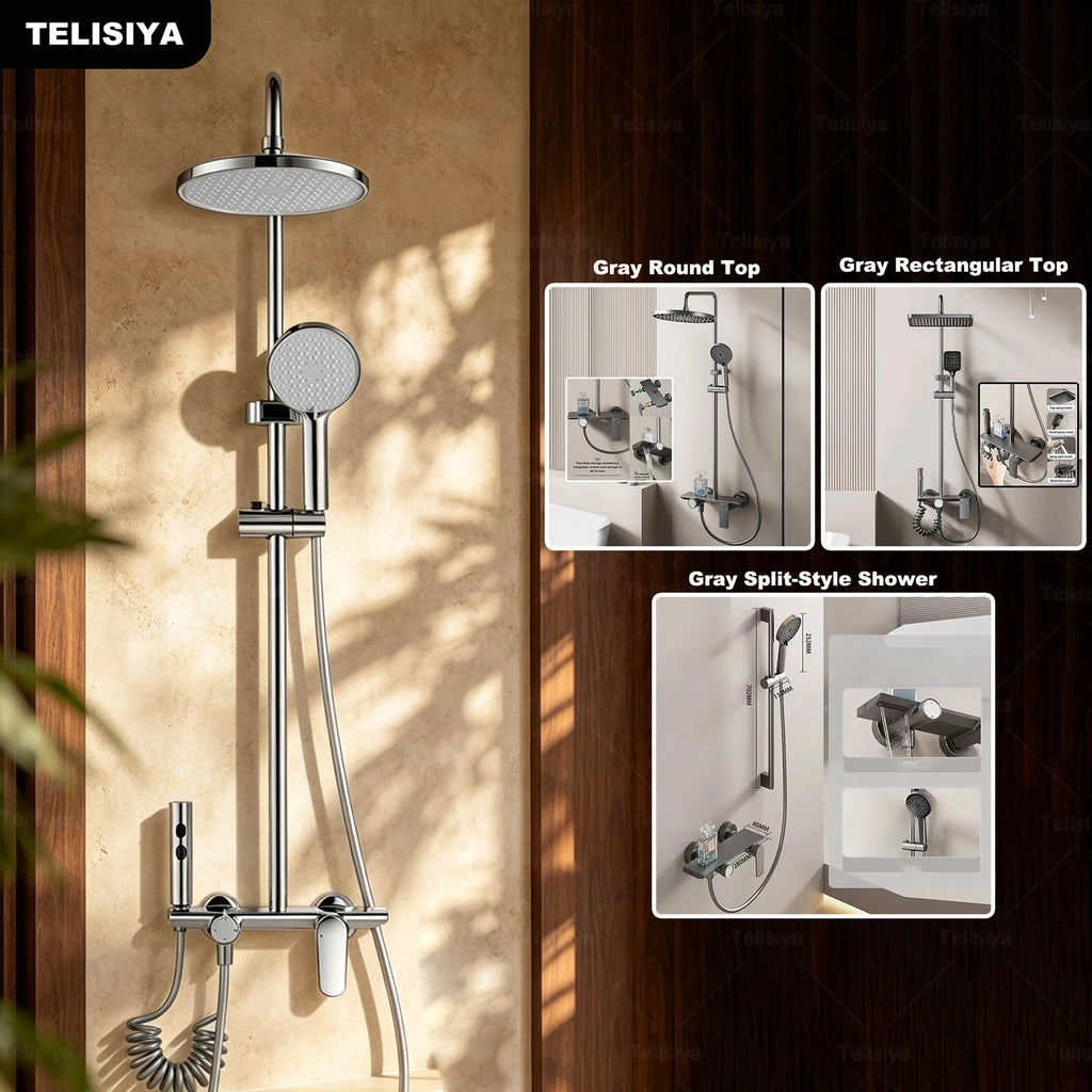 Modern Various Bathroom Shower Set Wall Mounted Aluminum Rainfall Shower Faucet Set Bathtub Showers Full Kit