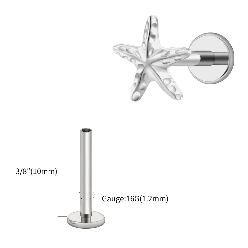 Right Grand ASTM F136 Titanium Tiny Starfish Cartilage Earring 16G Flat Back Labret Helix Stud Earlobe Piercing Summer Jewelry