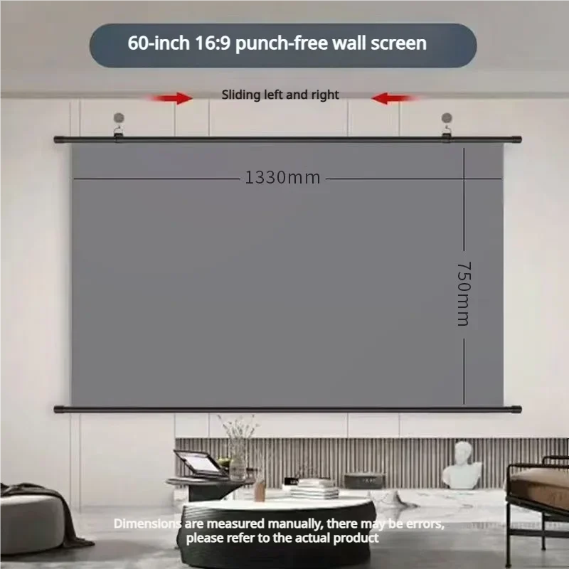 Anti-Light Projector Screen 16:9, Thickened HD Wall Mounted Projection Screen, No-Hole Easy Installation, Wrinkle-Resistant Home