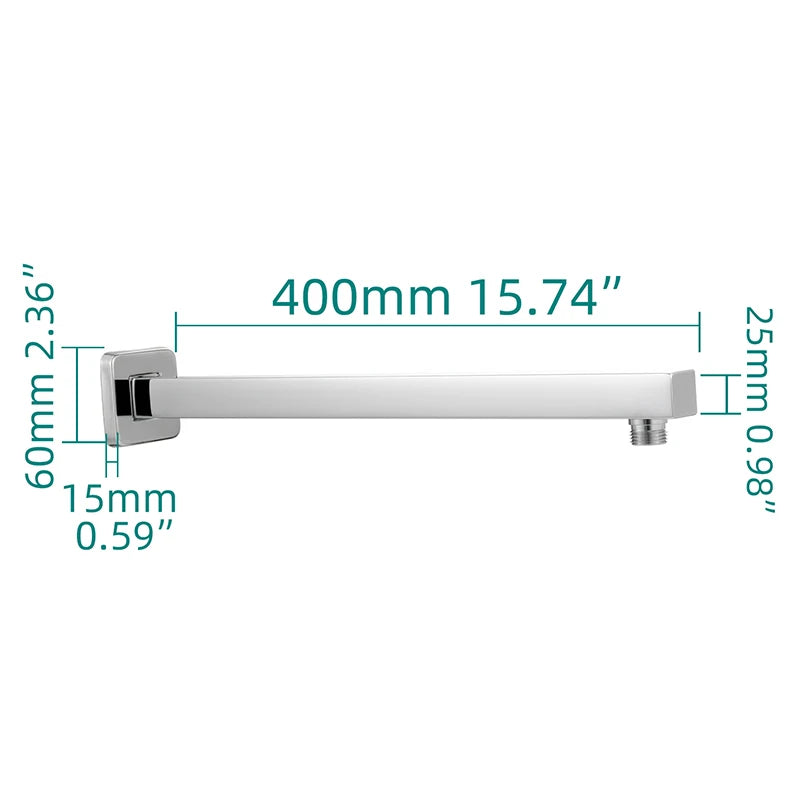 Ciencia 304 Stainless Steel Square Shower Arm G1/2 Bathroom Shower Arm Wall Mounted for Fixed Rain Shower Head