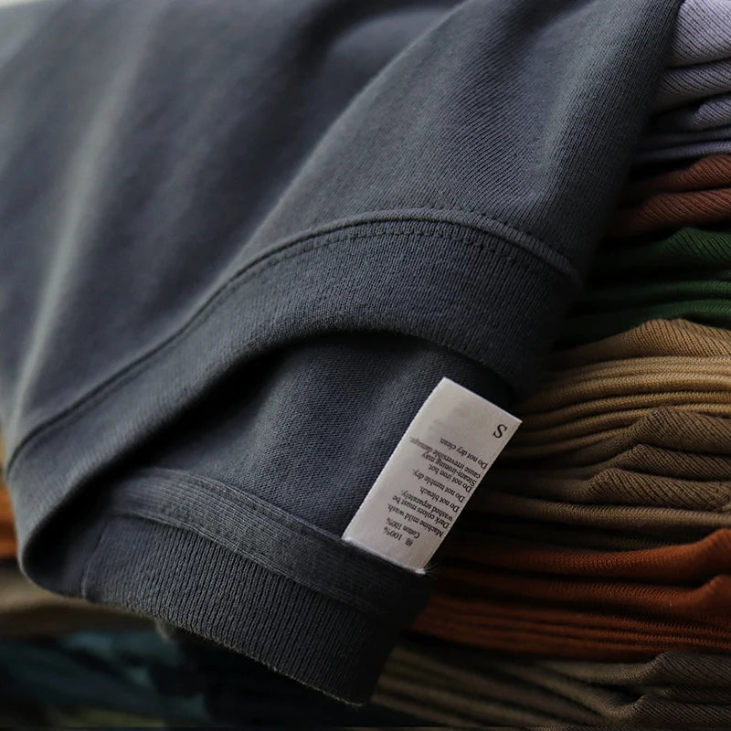 Have Blue Pure Cotton Base Shirt Solid Color T-Shirt American Retro Round Neck Short Sleeve Heavyweight T-Shirt for Men
