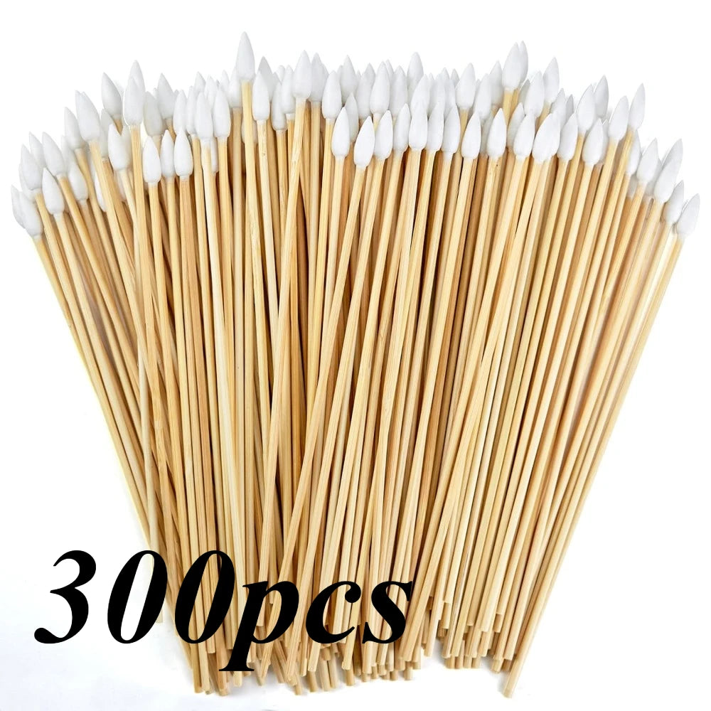 100/300Pcs 6 Inch Long Cotton Swabs with Wooden Handles, Cotton Tipped Applicator for Cleaning, Cotton Sticks Oil Makeup