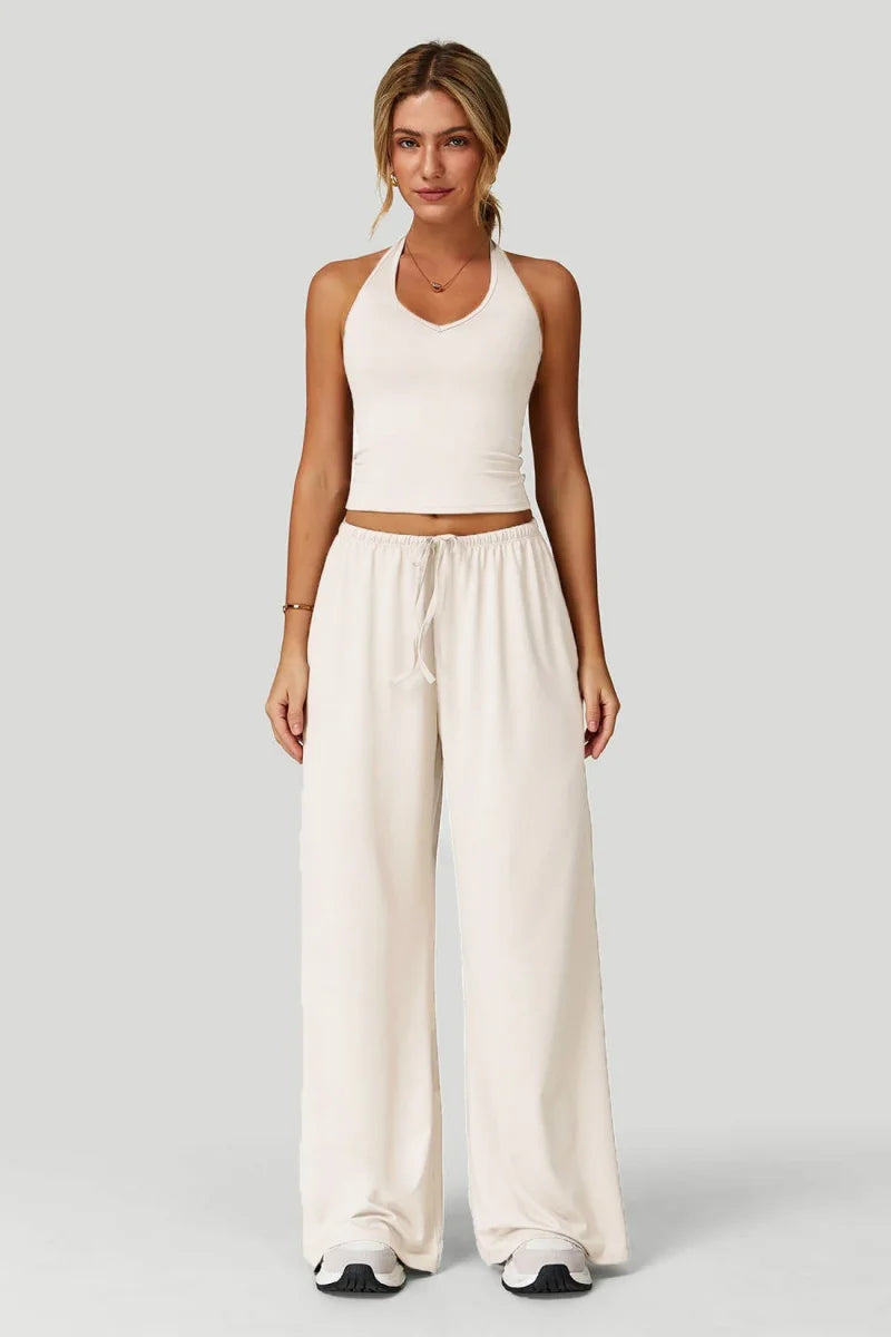 European and American fashion women's trousers set comfortable wide-leg trousers set loose casual pants women's sports fitness e