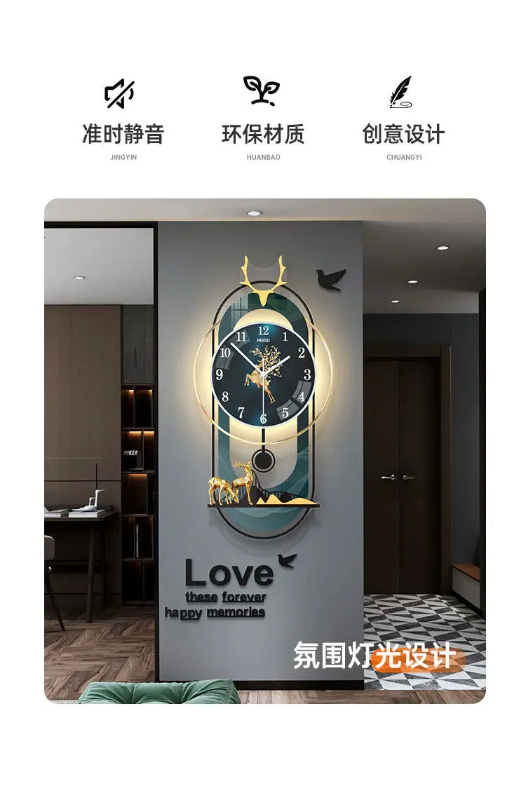 Luxury Wall Clock Living Room Modern Luxury Timepiece Creative Home Clock Wall Lamp Reloj Digital Pared Home Decoration Unusual