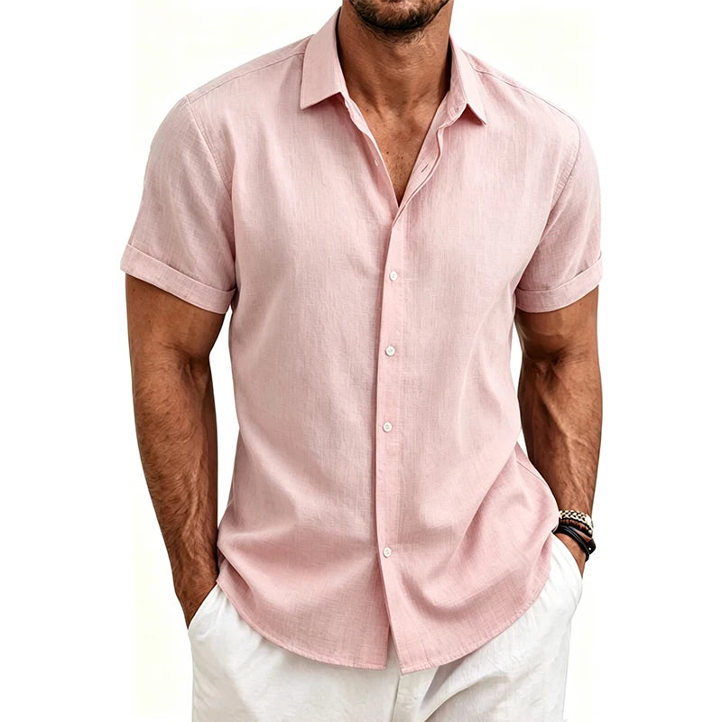 2026 Cotton Linen Shirts for Men Casual Shirts Lightweight Short Sleeve Henley Beach Shirts Fashion Hawaiian T Shirts for Men