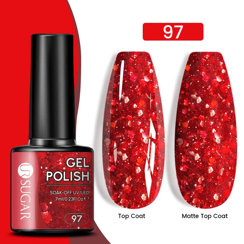 UR SUGAR 7ML Valentine’s Day Gel Nail Polish 107 Colors Classic Black Red Glitter Semi Permanent Autumn Soak Off UV Gel Varnish
