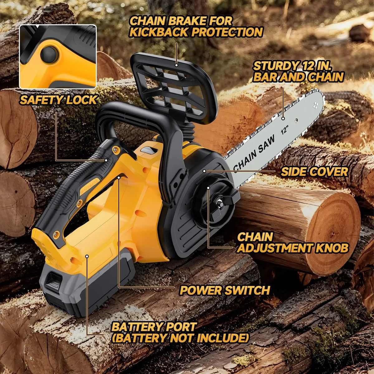 Brushless 12 Inch Electric Chain Saw Wireless With Oiler Gardening Tools Cordless Portable Chainsaw for Dewalt 20V Battery