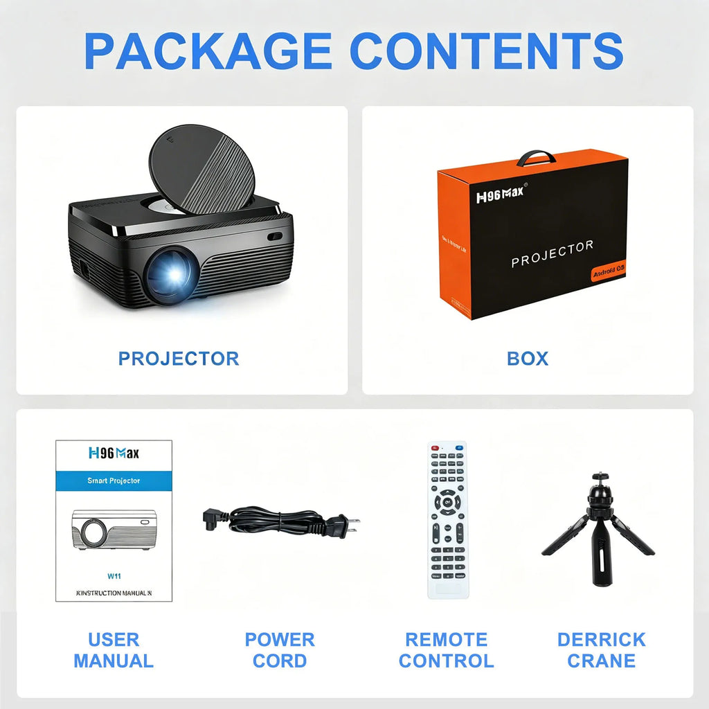 2026 H96 MAX W11 DVD Projector 1920X1080P LED Android 9.0 4K 2G 16G RK3228A 260ANSI Dual WIFI BT4.1 Outdoor Portable Home Cinema