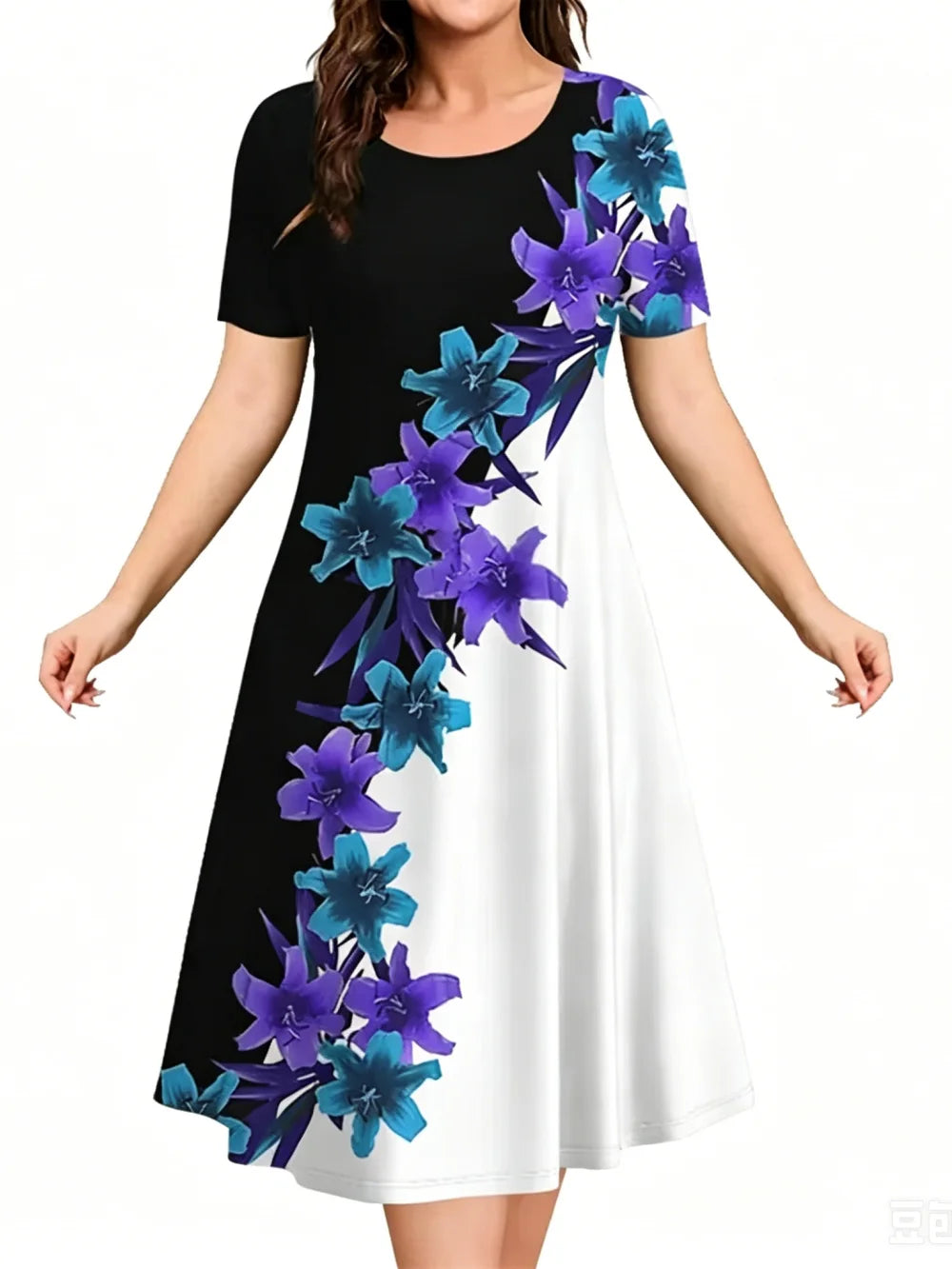 Sundress Loose Plus Size Dresses Women Flowers 3D Print Clothing Casual Summer Retro Short Sleeve Ladies Elegant Mini Dress