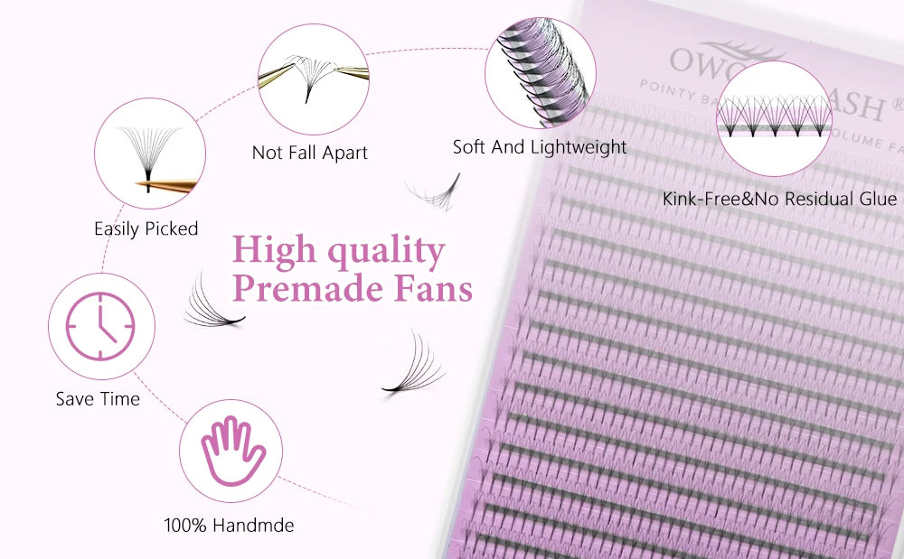 OWOSC 320 Fans Pointy Base Premade Volume Fans Medium Stem Sharp Thin Pre Made Russian Volume Fan Eyelash Extensions Custom Logo