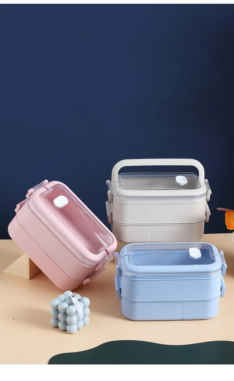 Kitchen Home Microwave Lunch Box Wheat Straw Dinnerware Food Storage Container Children Kids School Office Portable Bento Box