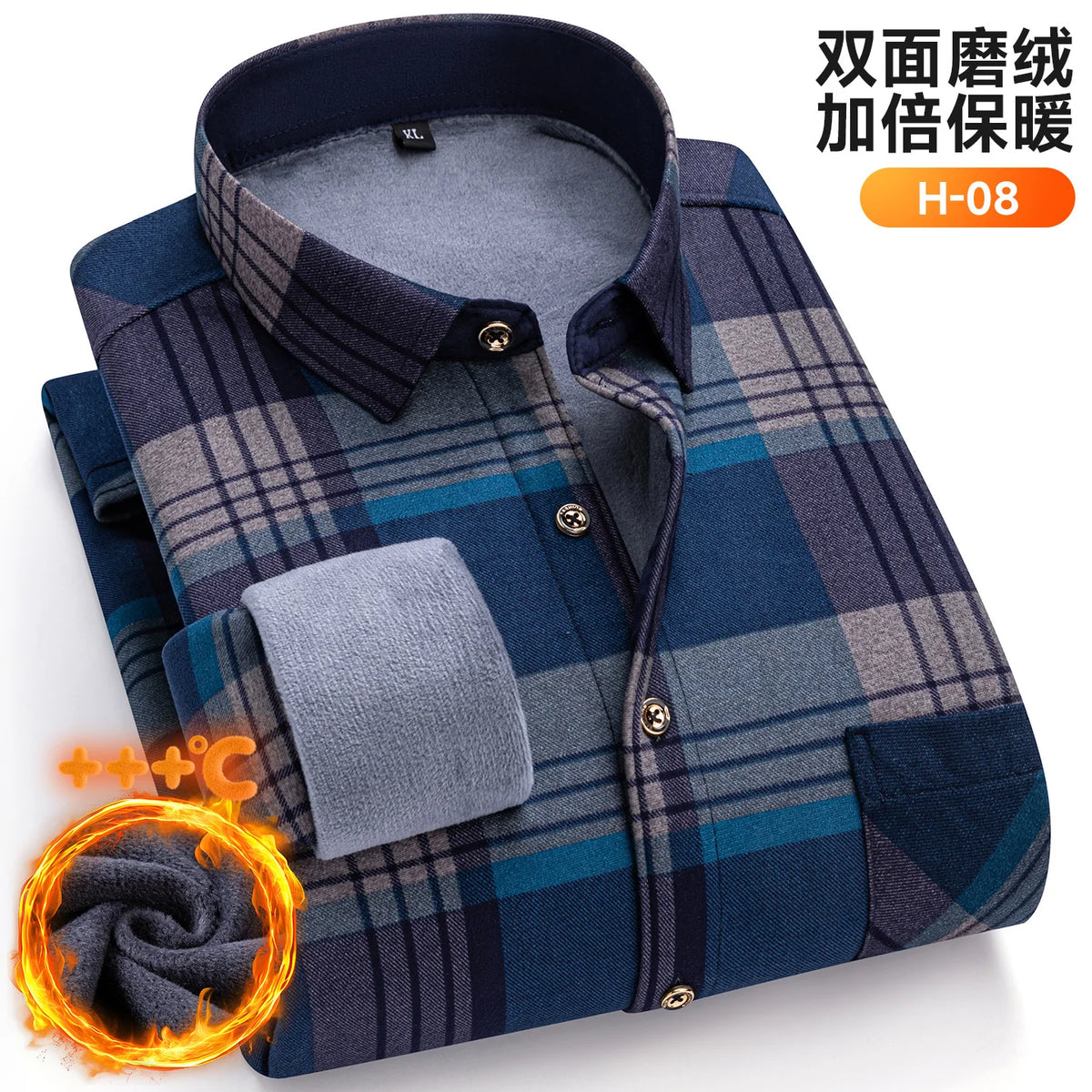 Autumn Winter New Fleece Plaid Shirt For Men Business Thickened Warm Double-sided Fleece Casual Non-ironing Fashion Check Shirts