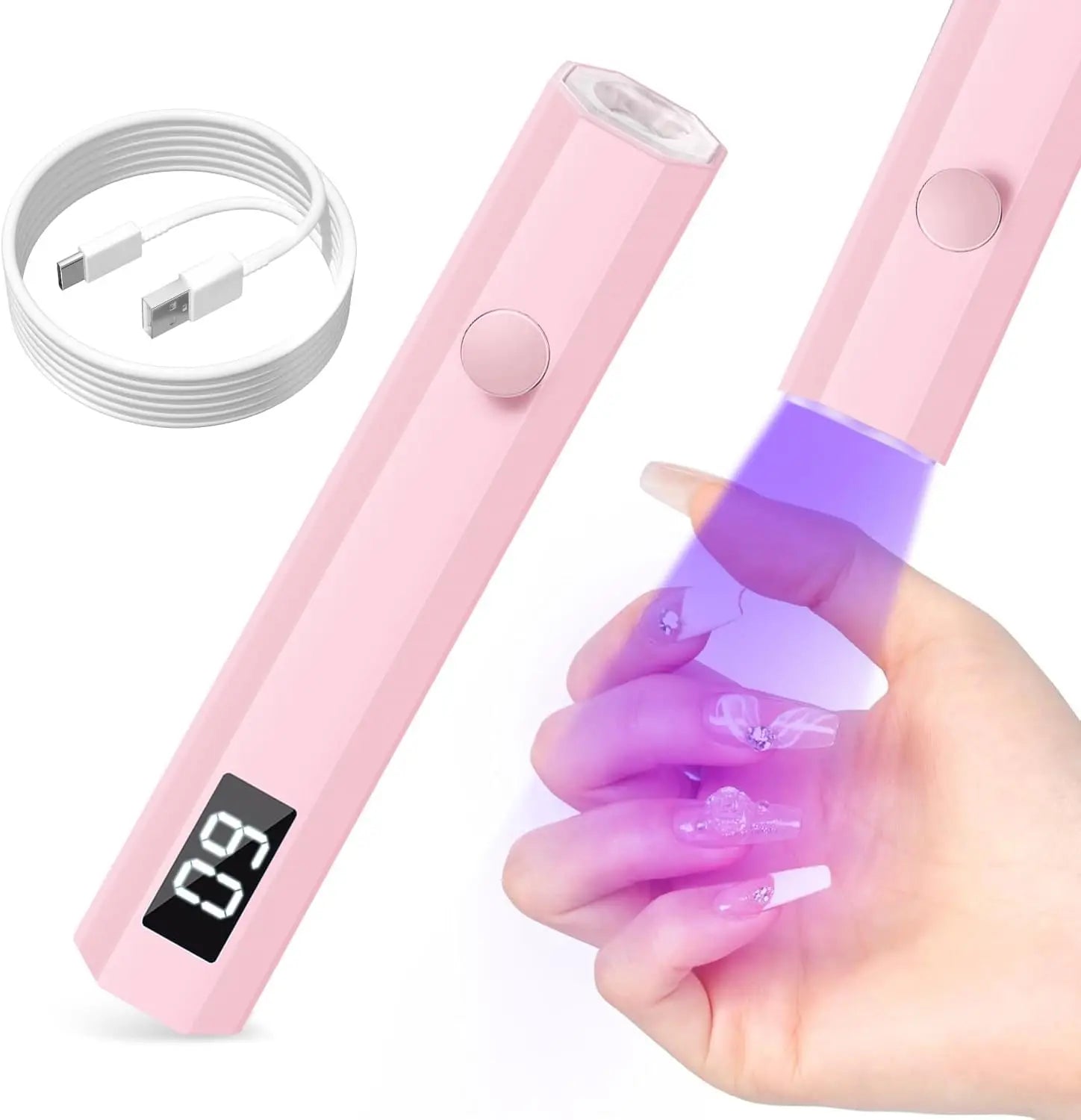 Cordless UV/LED Nail Lamp Set Handheld Light with Stand LCD Display Rechargeable USB Gel Nail Dryer for Quick Curing