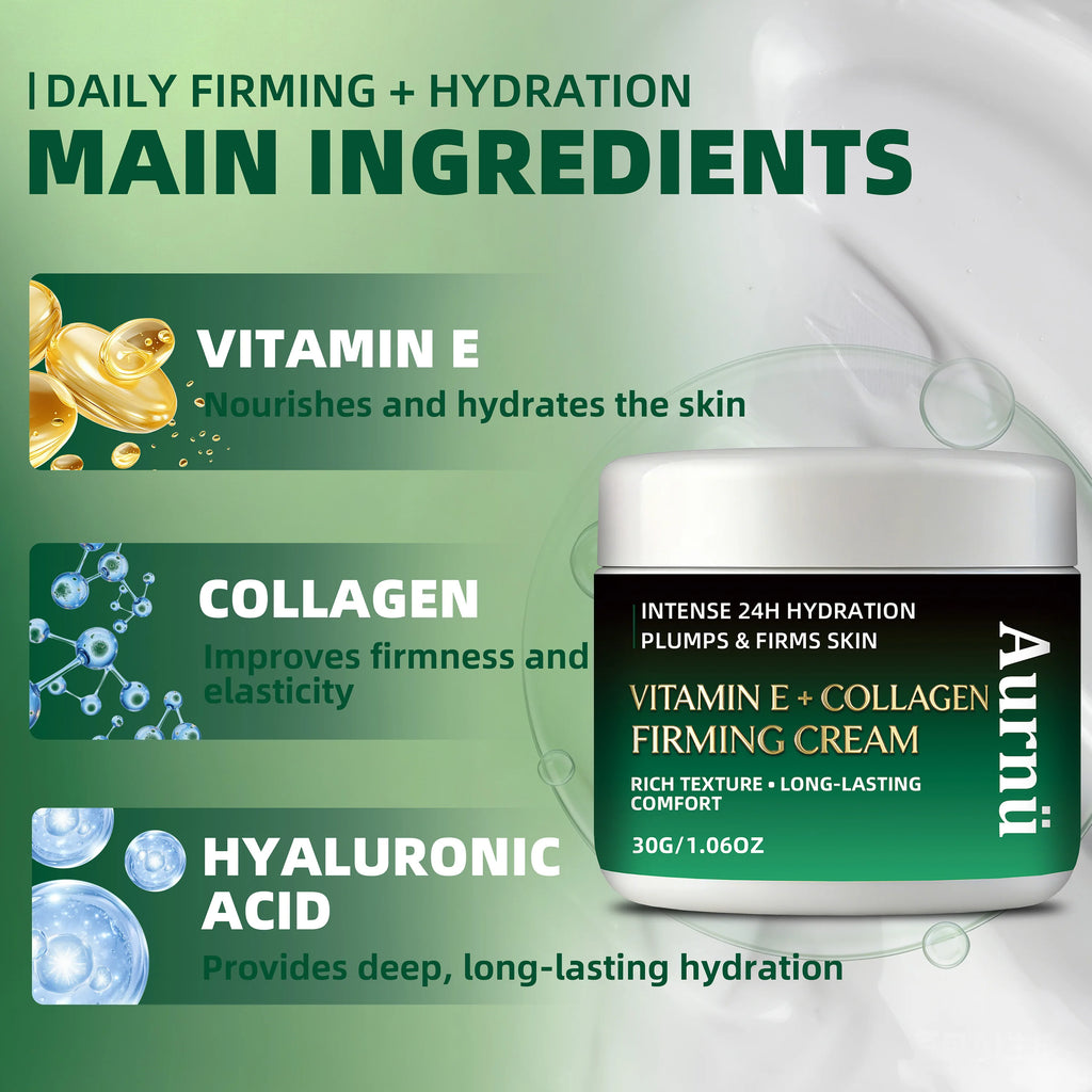 Aurnü VITAMIN E COLLAGEN FIRMING CREAM, Hydrating & tightening formula, long-lasting moisture,  Perfect for morning and evening