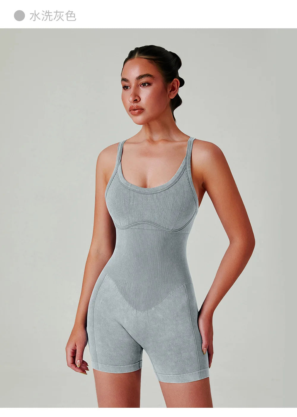 Seamless Shorts Gym Set Women Jumpsuit Yoga Set Water-washed 1pc Summer Workout Suit Bodysuit Fitness Push Up Short Sport Set