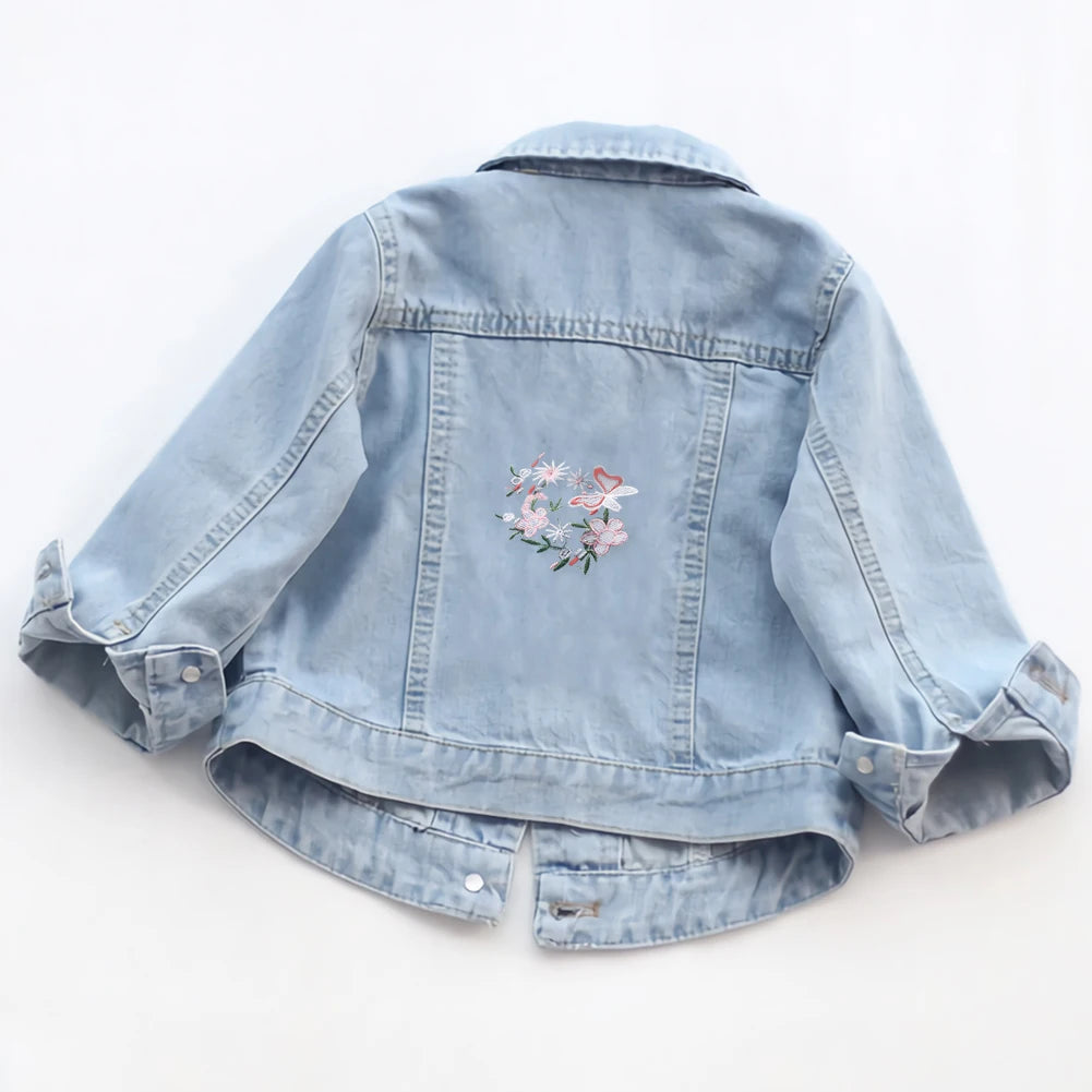 Girls Denim Jacket,Children's Cowboy Coat,Transition Jacket with Embroidered,Denim Coat,Outdoor Jeans Jacket for Spring Autumn