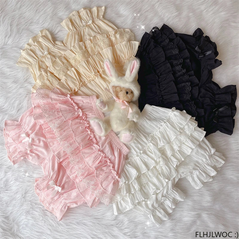 Cotton Bloomers Lolita Style Girls Cute Sweet Japan Sexy Lace Date Princess Pink Layer Puff Shorts Ruffles Lantern Small Pants