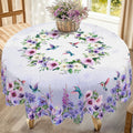 1 Piece, Purple Polyester Tablecloth with Hummingbird and Morning Glory Print + 4 Self-Adhesive Stickers, Pastoral Garden Atmosphere, Embossed Edges, Suitable for Home Kitchen, Living Room Dining Table, Balcony Coffee Table,