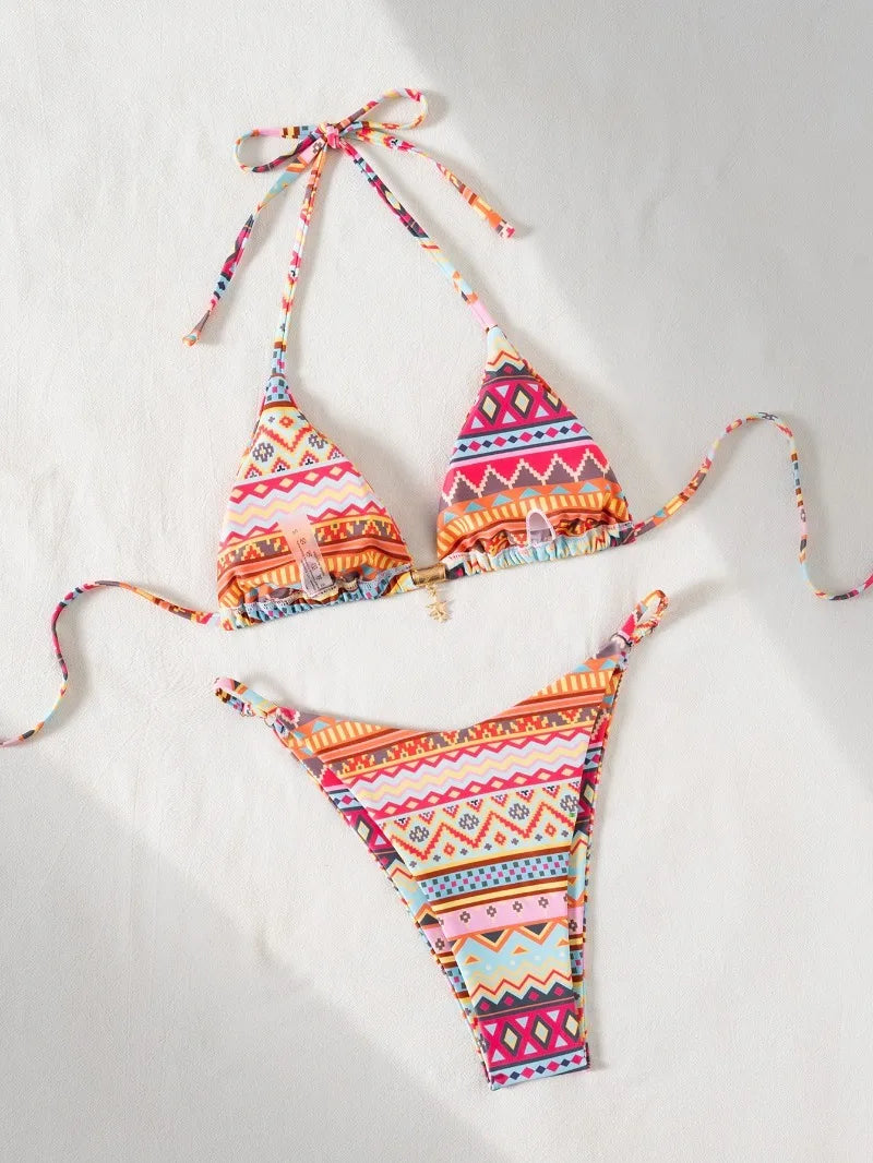 Retro Polka Dot Bikini Set Women Swimsuit Female Swimwear Micro Thong Bikinis Brazilian Halter Beach Wear Lace Up Bathing Suit