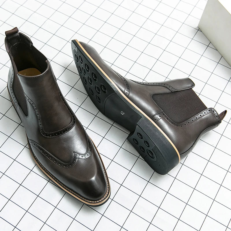 Genuine Leather Shoes Chelsea Boots for Women Retro Carved Boots Round Toe Ankle Boots British Style Women Shoes Winter/Autumn