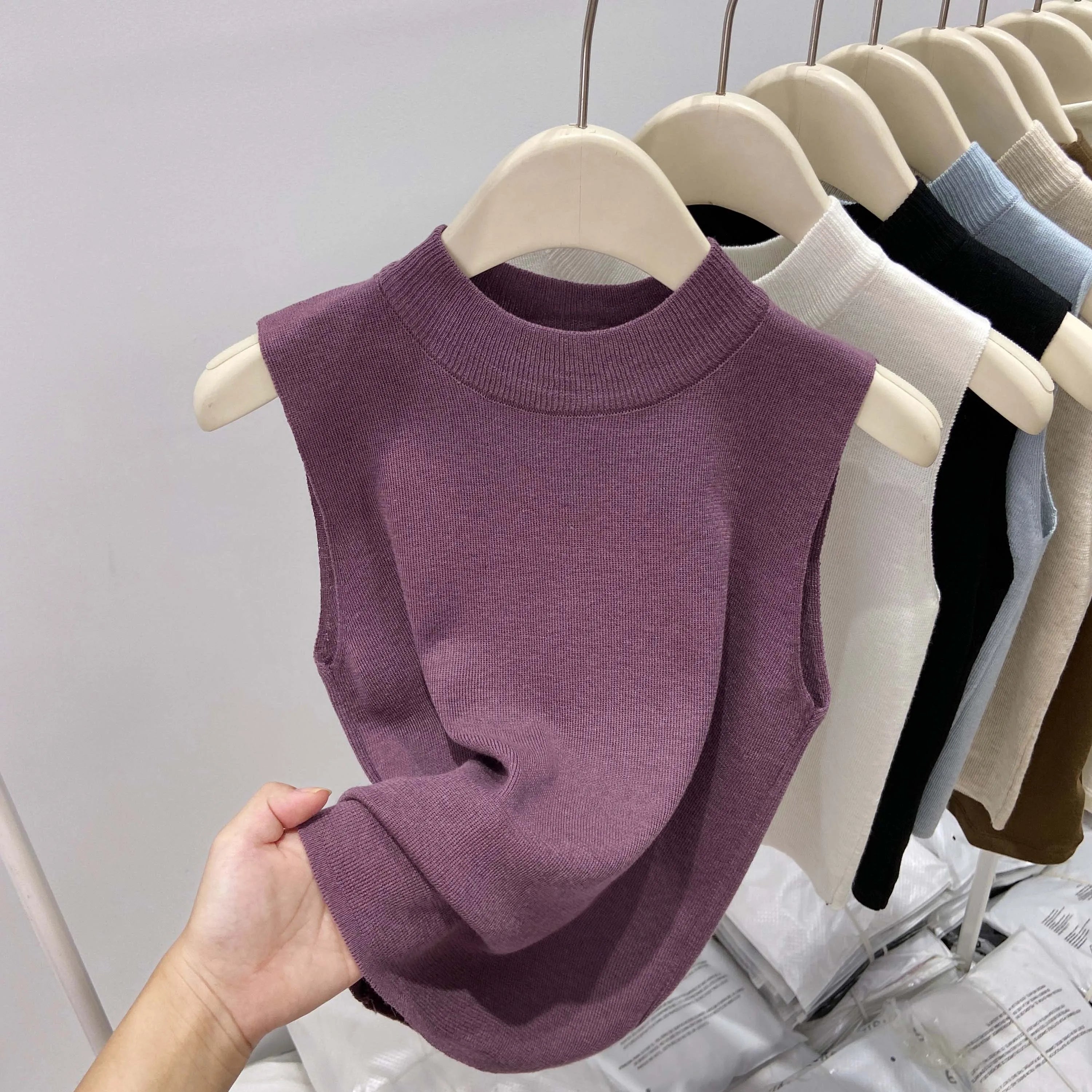 AOSSVIAO Women Knitted Tank Top Summer Fall Slim Sweater Sleeveless Solid Spring Autumn Sweaters Pullovers 2026 Top