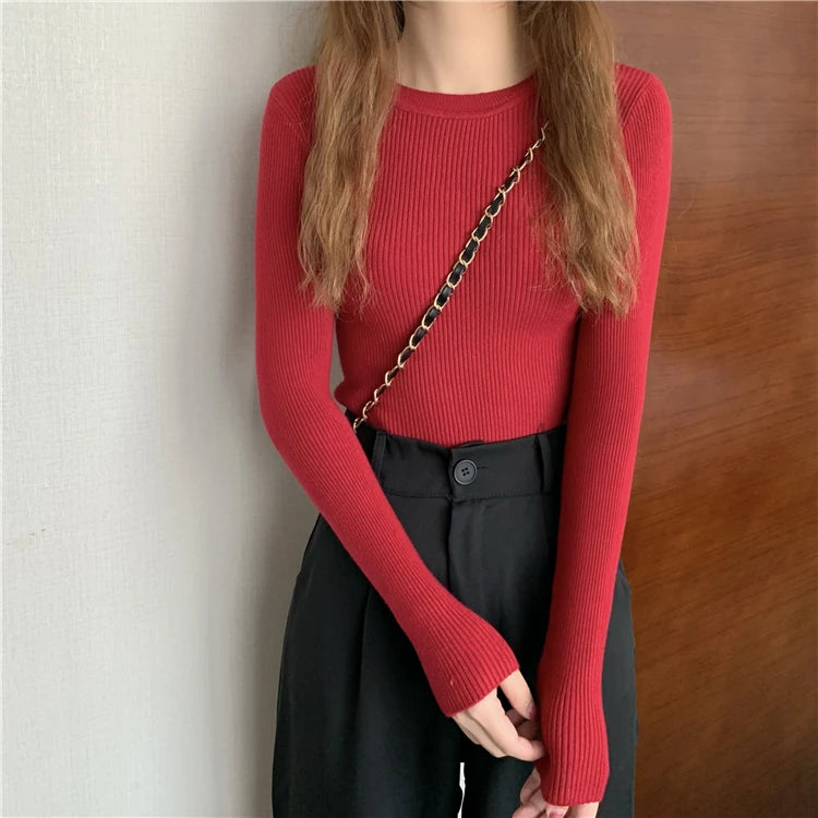 2026 Basic Tops Women Sweater Autumn Winter Long Sleeve Pullover Fashion O-neck Elastic Female Winter Solid Knitted Jumper
