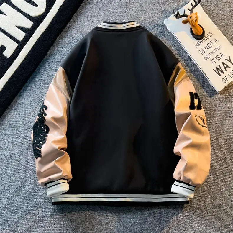Casual Letter Embroidered Baseball Jacket Men's Women's Loose Fit Comfortable Outerwear Fashionable Preppy Style Spring Autumn