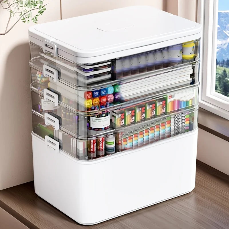 Large Capacity Multi Layer Transparent First Aid Medicine Storage Box Secure Snap Buckle Dustproof Household Emergency Drug Organizer Detachable Compartment Medical Supply Container For Family Home Office Car Travel Camping O