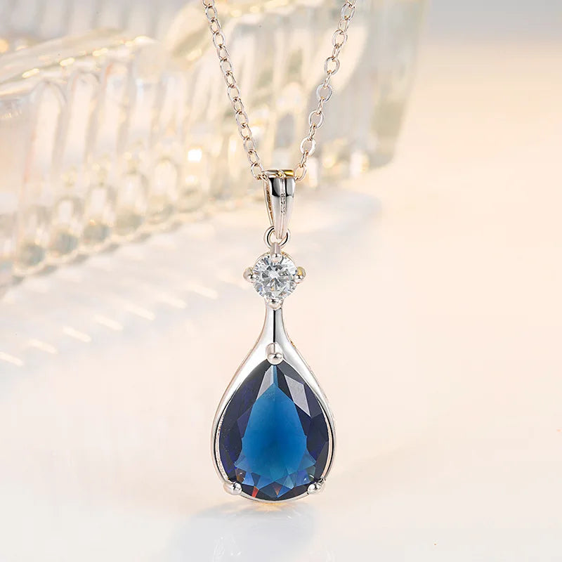 Sterling Silver Necklaces 925 for Women Origin Blue Sapphire Silver 925 Jewelry Gemstone Pendant Collares Mujer Sapphir Necklace