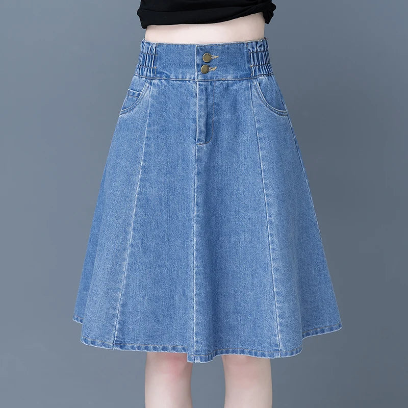 High Waist A-Line Midi Skirt for Women Spring 2023 Denim Split Long Dress Korean Style Commute Pure Color Long Skirt
