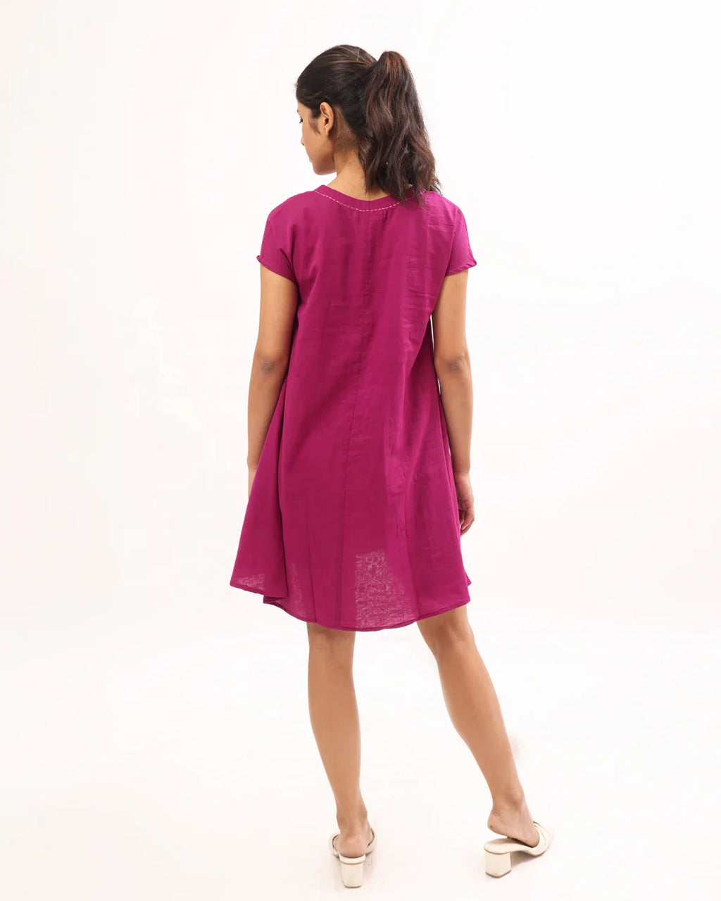 Women's Pink Solid Fit Flare Dress Cotton A-Line Dress Digital Printing Pockets Plain Dyed Techniques Sustainable Autumn