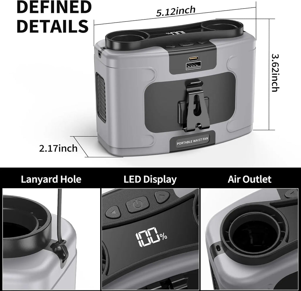 2026 New Upgrade 20000mAh Portable Waist Fan, Personal Fan Clip On With Rechargeable Battery Operated, 40H Cooling,10 Speeds,
