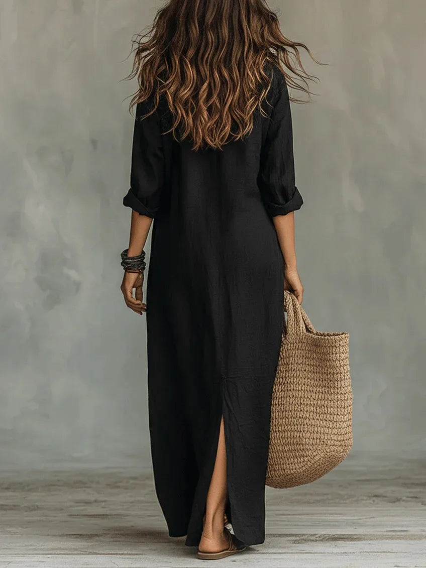 Women's Casual Lapel Single Breasted Cotton Linen Shirt Dress Spring Autumn Loose Long Sleeves Female Beach Holiday Dress 2026