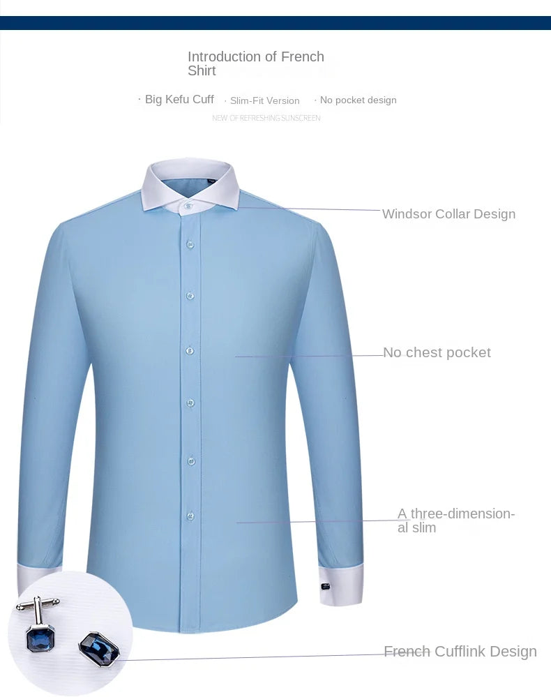 2026 Men's Long-sleeved Shirt High-grade Niche Chic Double Folded Sleeve Windsor Collar Dress Random SelectionFrench Cufflif