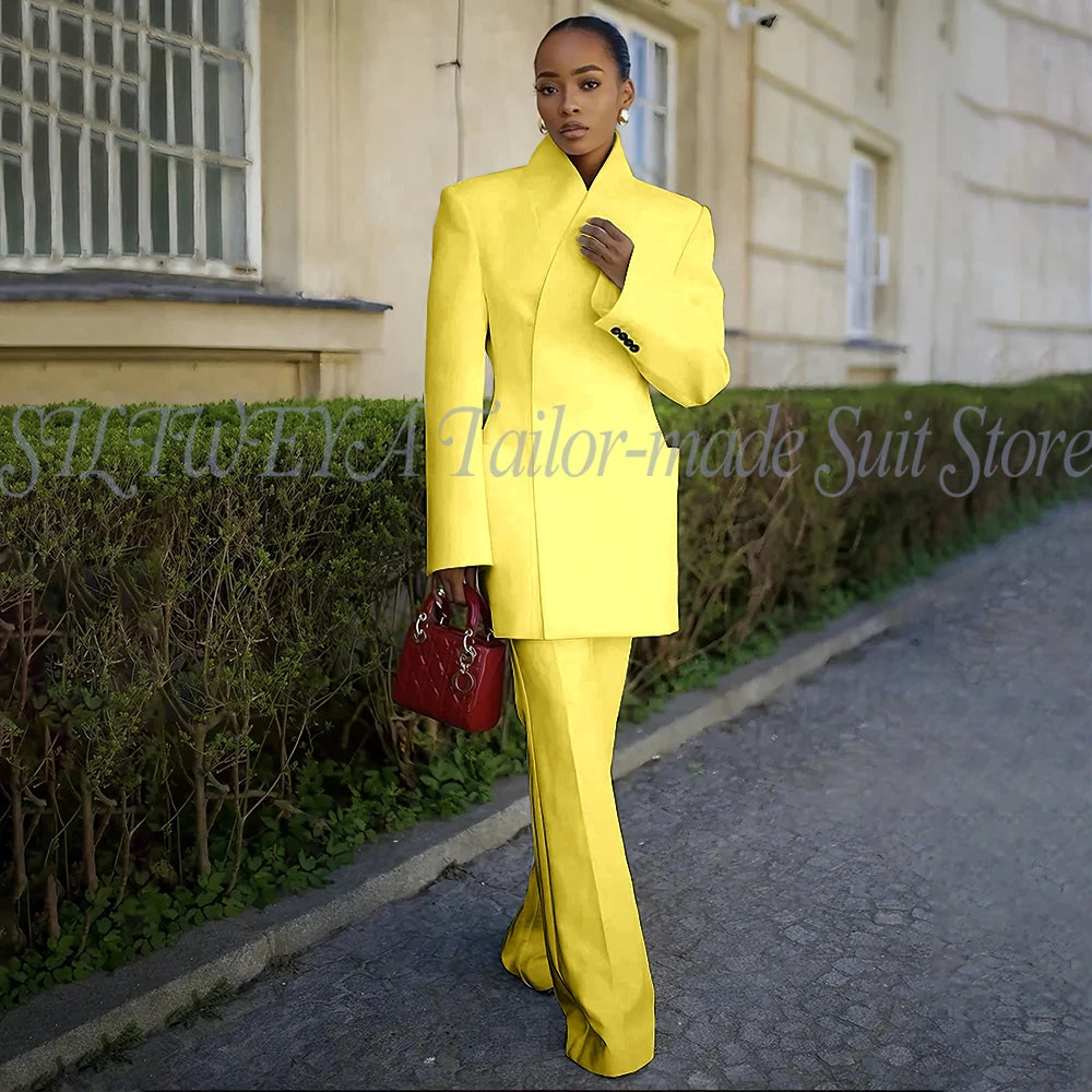 White Pants Suit Woman Luxury 2 Pieces Jacket Pants Smart Casual Office Lady Blazer Set Solid Color Trajes De Mujer Elegante