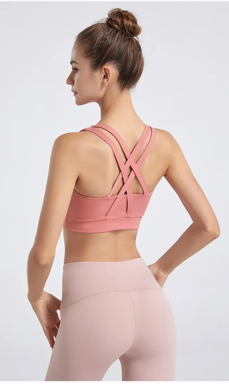 2026 New Cross‑Back Nake Feeling Sports Bra Women High Support Shockproof Push‑Up Removable Pads Outerwear Yoga Gym Training Bra