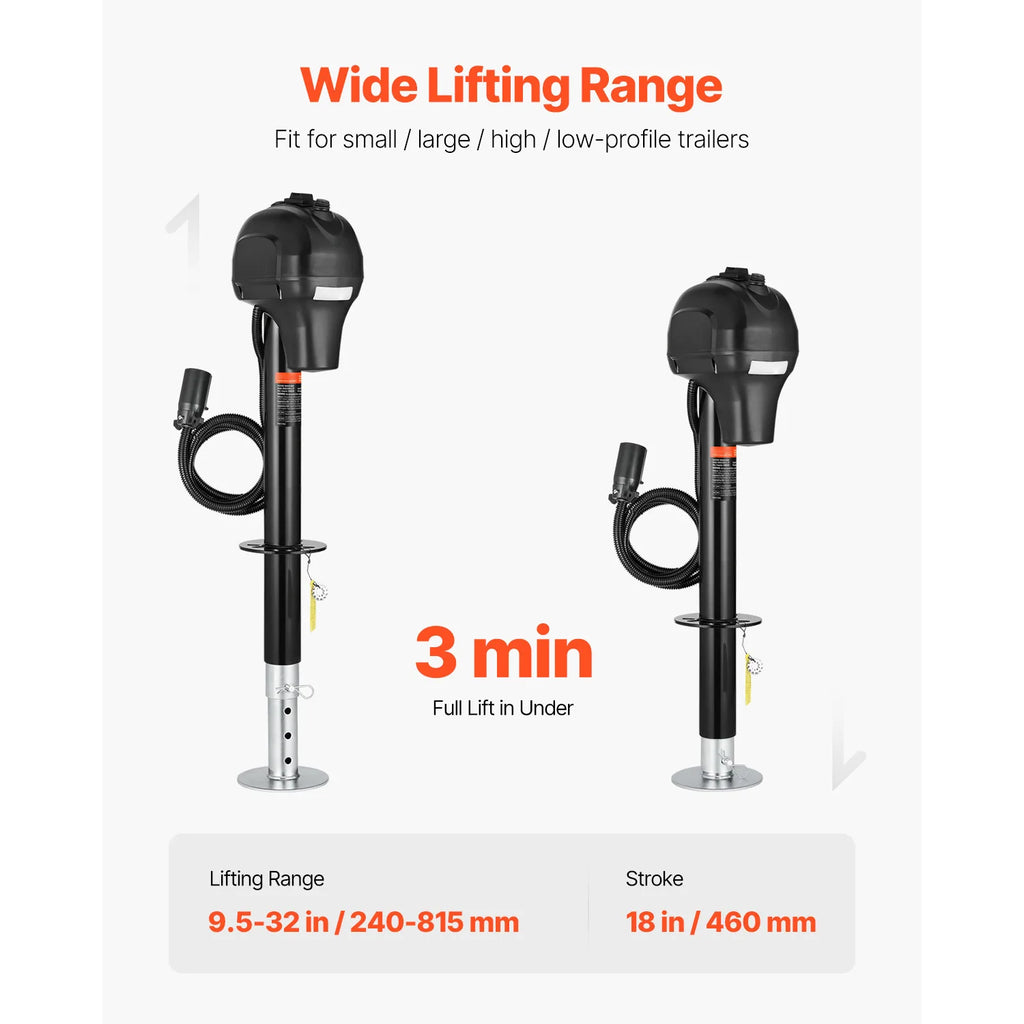 SucceBuy 3500/5000Lbs Electric Trailer Jack RV 12V Tongue Jack with 7-pin Connector & Crank Handle 10"-28.3" Lift for Campers